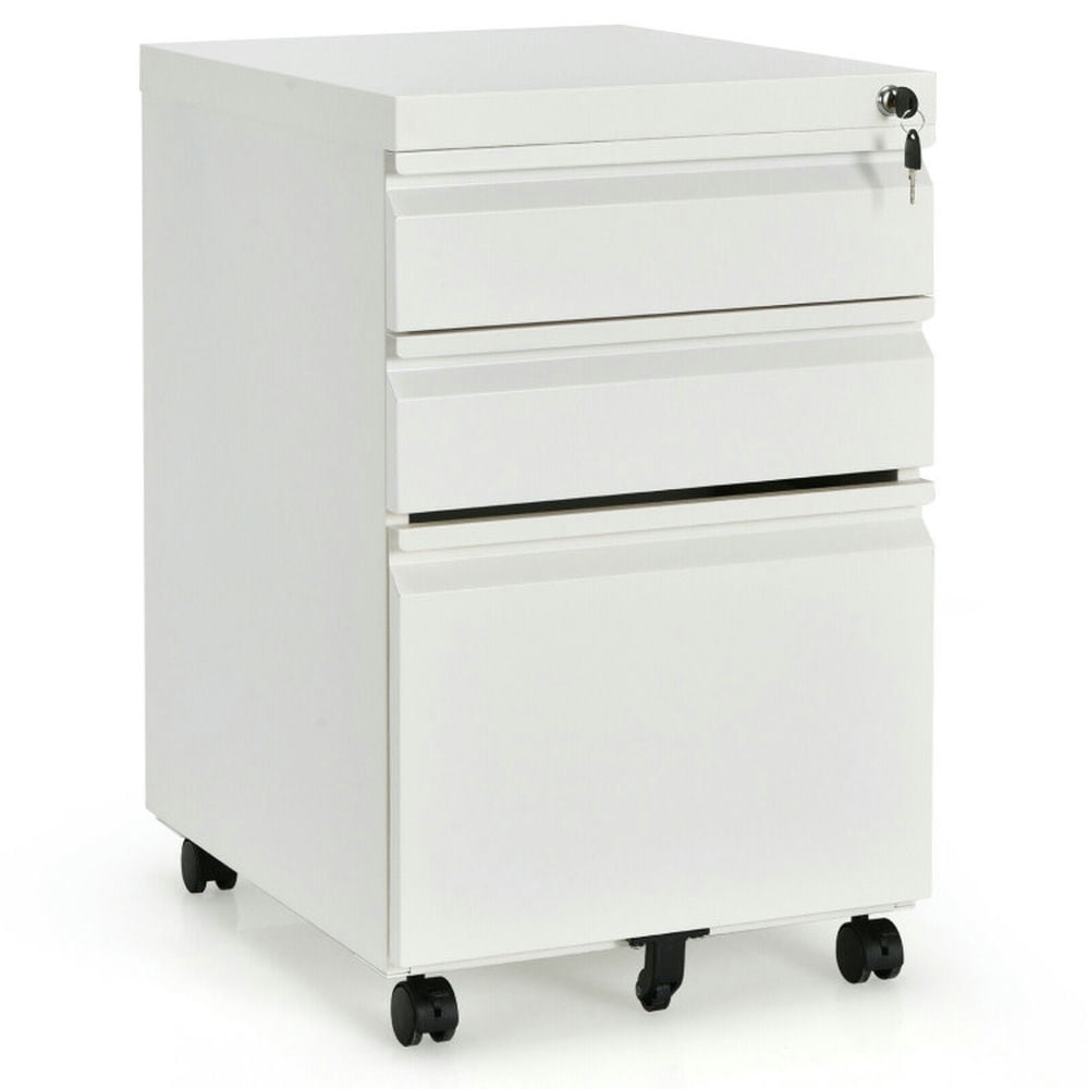 Demi Bonn 3-Drawer Mobile File Cabinet with Lock, Stee Filing Cabinet for Home Office, White