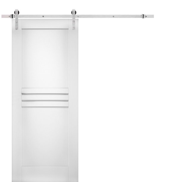 Modern Barn Door 32 x 80 inches / Mela 7444 White Silk / Stainless ...