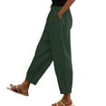 thumbnail image 6 of Yubnlvae Loose Fit Pants Back Hidden Pocket Design - Cotton Linen Elastic Waist Cropped Ankle Casual Wide Leg Green, L, Includes 1X Pants per order, 6 of 6
