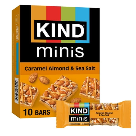 KIND Minis Gluten Free Caramel Almond & Sea Salt Snack Bars, 0.7 oz, 10 Count Box