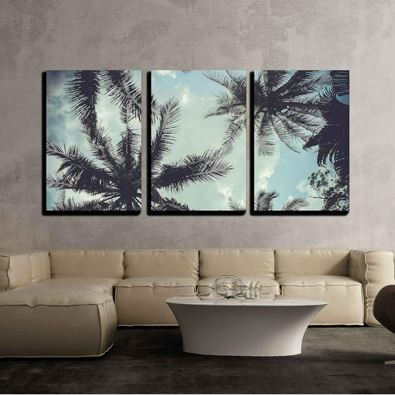 wall26 Canvas Print Wall Art Set Ground View of Coconut Palm Trees Nature Wilderness Photography Realism Rustic Scenic Colorful Landscape for Living Room, Bedroom, Office - 24"x36"x3
