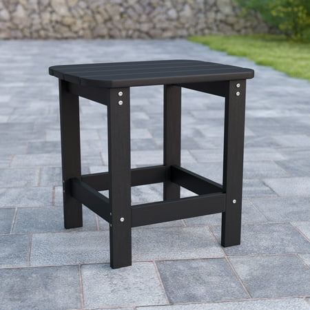 Flash Furniture Charlestown All-Weather Poly Resin Wood Adirondack Side Table in Black