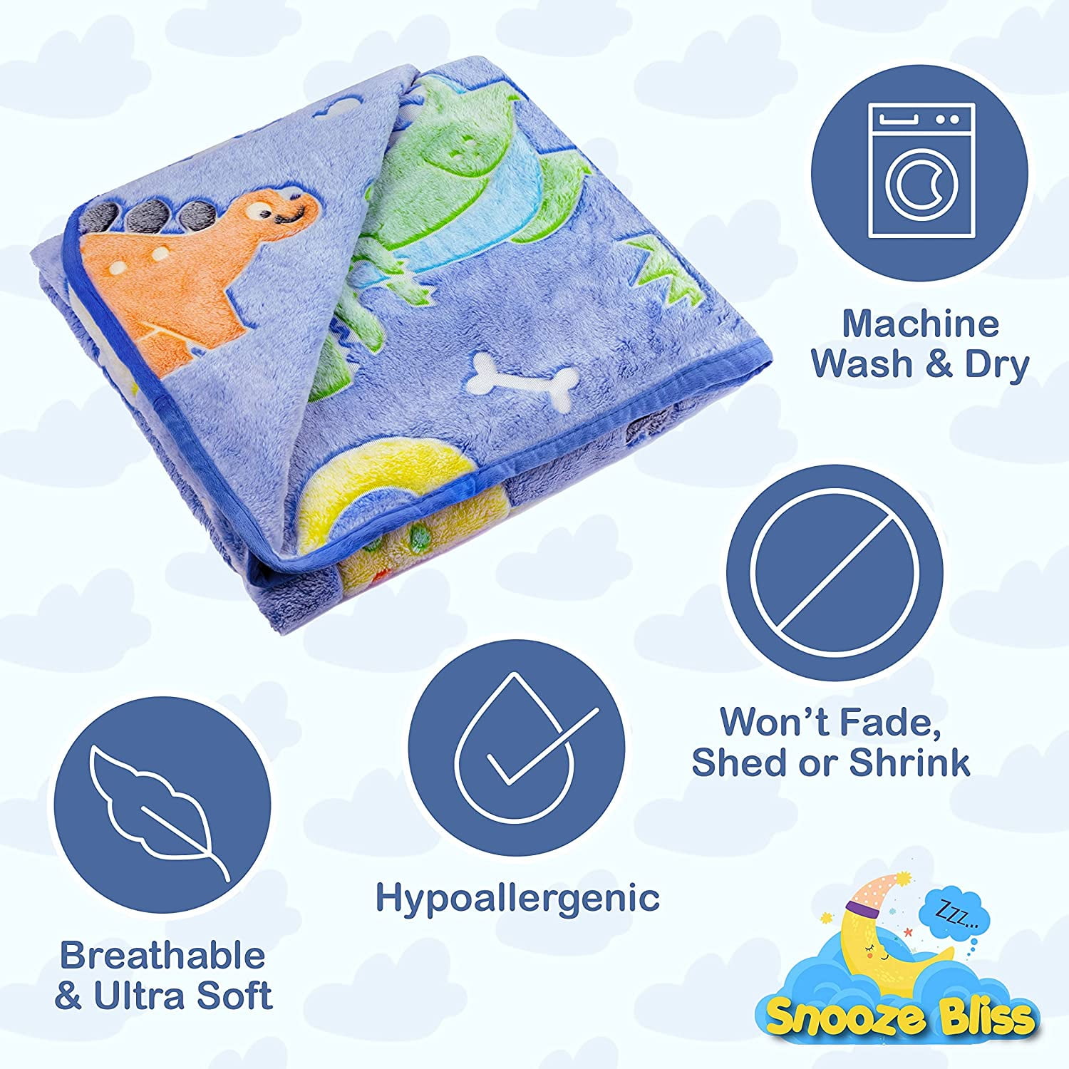 Glow in The Dark Dinosaur Blanket for Boys –Soft Plush Blue Fleece Throw Blanket. Great Dinosaur Gifts for Kids, Grandkids, Baby, Toddler, Birthday, Christmas! 6+ Hour Glow. (50”X60”)
