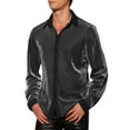 thumbnail image 4 of INSPIRE CHIC Men's Shirt Sparkle Dress Long Sleeve Party Shining Texture Shirt XL Silver, 4 of 5