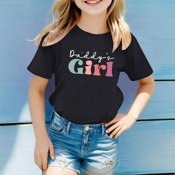 SNKSDGM Girls Girls Shirts Size 10-12 Blue Shirts for Girls 7-8 Cute Children's Casual Letter Pattern Print Multicolor Round Neck Short Sleeves 4-5 Years
