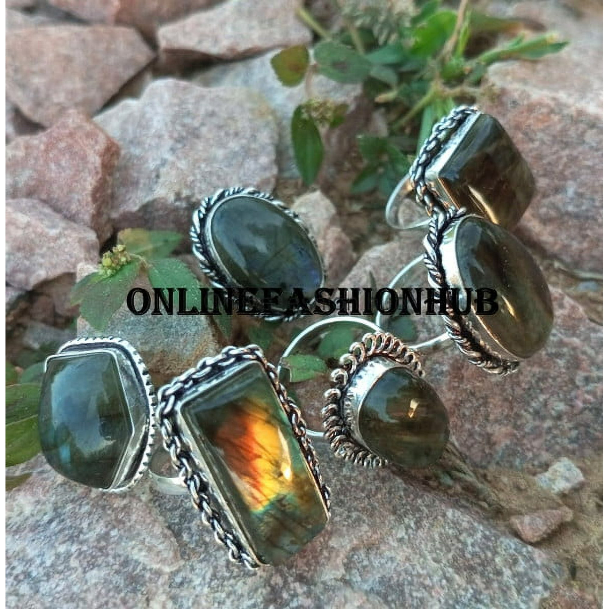 Labradorite Gemstone 925 Sterling Silver Plated Handmade Ring 75 pcs
