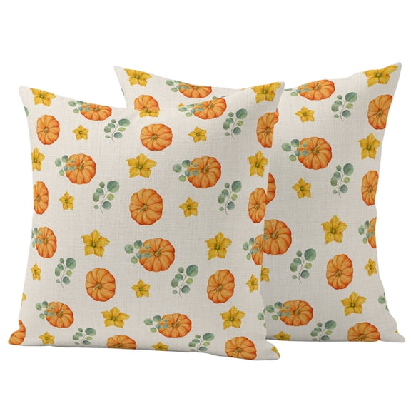 Pumpkins Fall Outdoor Waterproof Pillow Covers, Thanksgiving Eucalyptus Farmhouse Decorative Square Throw Pillowcase Sofa Cushion Sham for Patio/Couch/Chair, 20"x20" 2 Pack