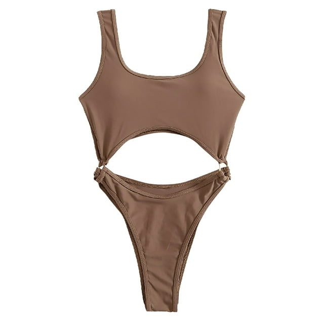 Gibobby Traje de baño completo mujer Conjuntos de trajes de baño siameses para mujer, traje de baño de playa de temperamento Sexy ajustado de Color , tra(Café,M)