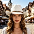 thumbnail image 2 of Hats for Women Unisex Western Cowboy Hat Retro Wool Fedora Classic Style White One Size, 2 of 5