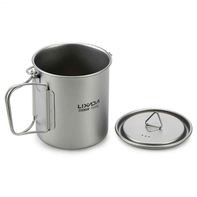 COOK'N'ESCAPE 450ml Titanium Cup/Pot with Lid, Camping Coffee Mug  Lightweight Backpacking Titanium Cup with Foldable Handle, Ultralight  Camping Pot