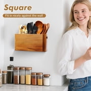 Extra Large Acacia Wood Kitchen Utensil Holder with 3 Compartments, Rustic Minimalist Wooden Storage Crock for Countertop