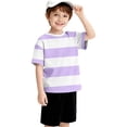 thumbnail image 5 of Ruyang Kids Girls Striped T Shirts Round Neck Loose Fit Short Sleeve Summer Casual Lightweight Outdoor Athletic Tee Tops, 5 of 7