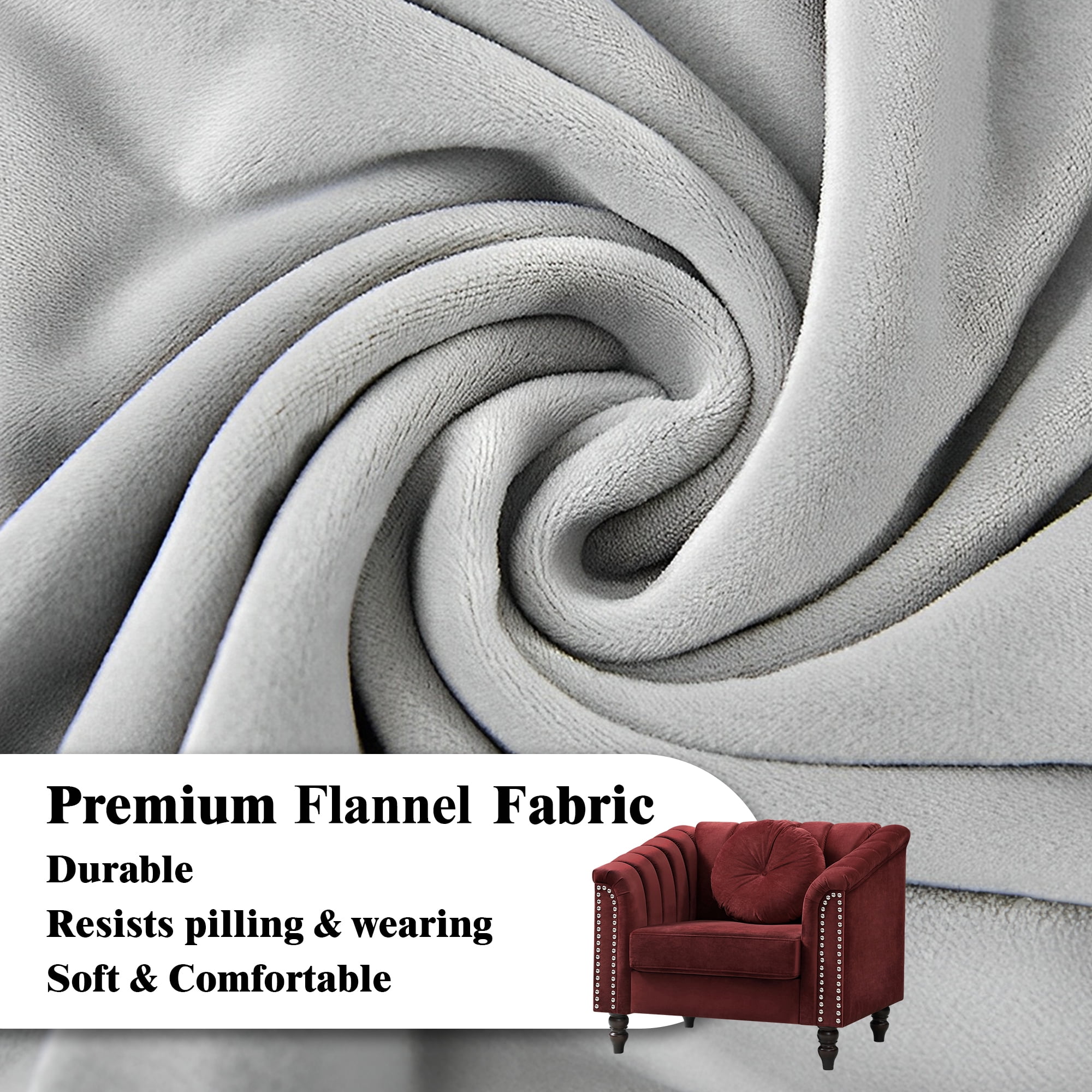 Aukfa 75" Comfy Flannel Sofa, Contemporary 3-Seater Couch for Living Room, 2 Pillows, Red