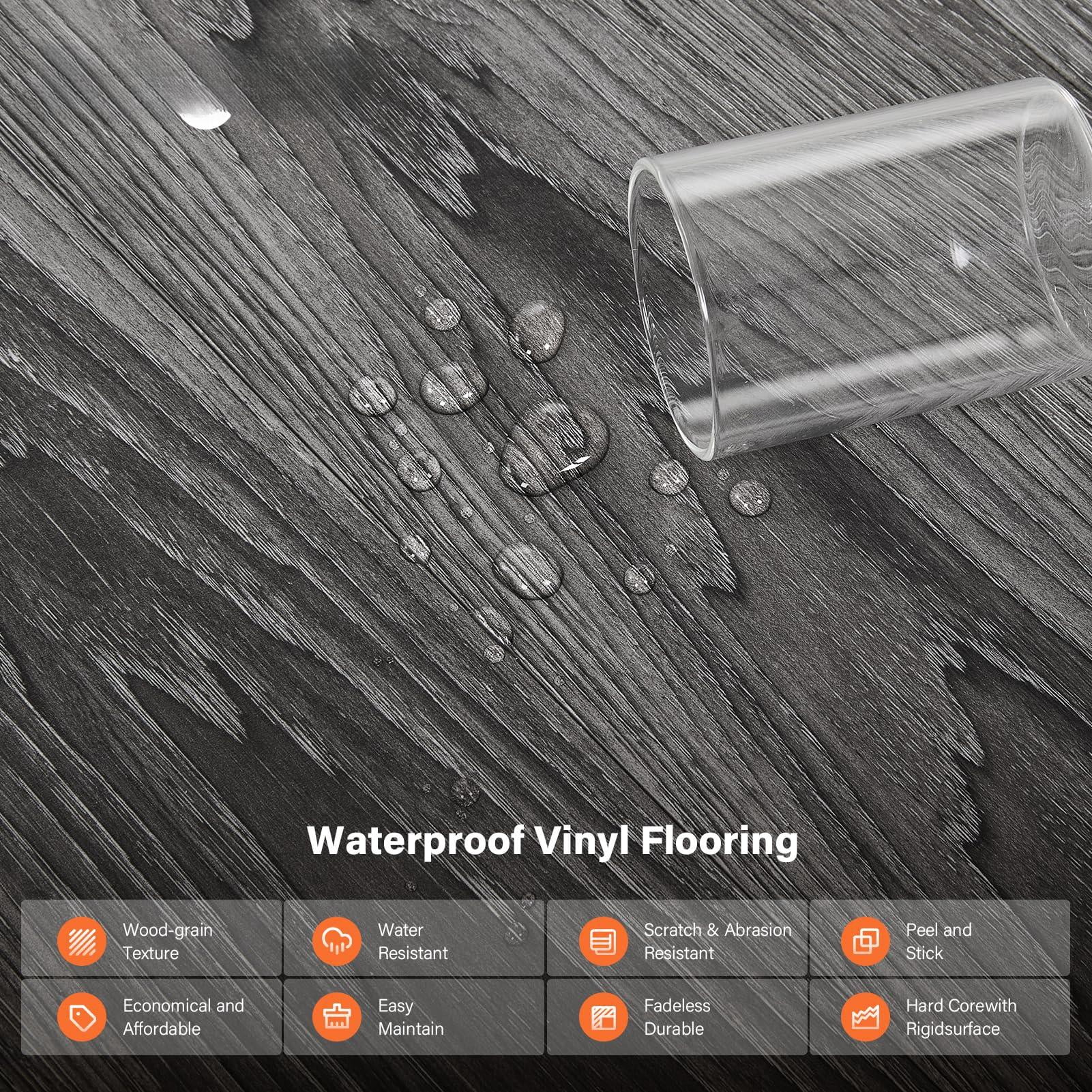 Peel And Stick Floor Tile Vinyl Flooring  Waterproof Plank 36-pack 54 Sq.ft Wood Grain Self Adhesive For Bedroom Living Room Kitchen Rv(deep Gray)