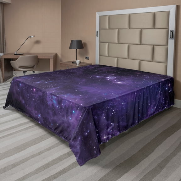 Ambesonne Galaxy Flat Sheet, Starway View, California King, Black Navy Blue