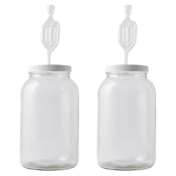 1 Gallon Mason Jar Wide Mouth & Twin Bubble Airlock (Pack of 2) | for Fermentation, Pickling, Brewing & Dry Storage – BPA-Free One Gallon Glass Jar with Lid