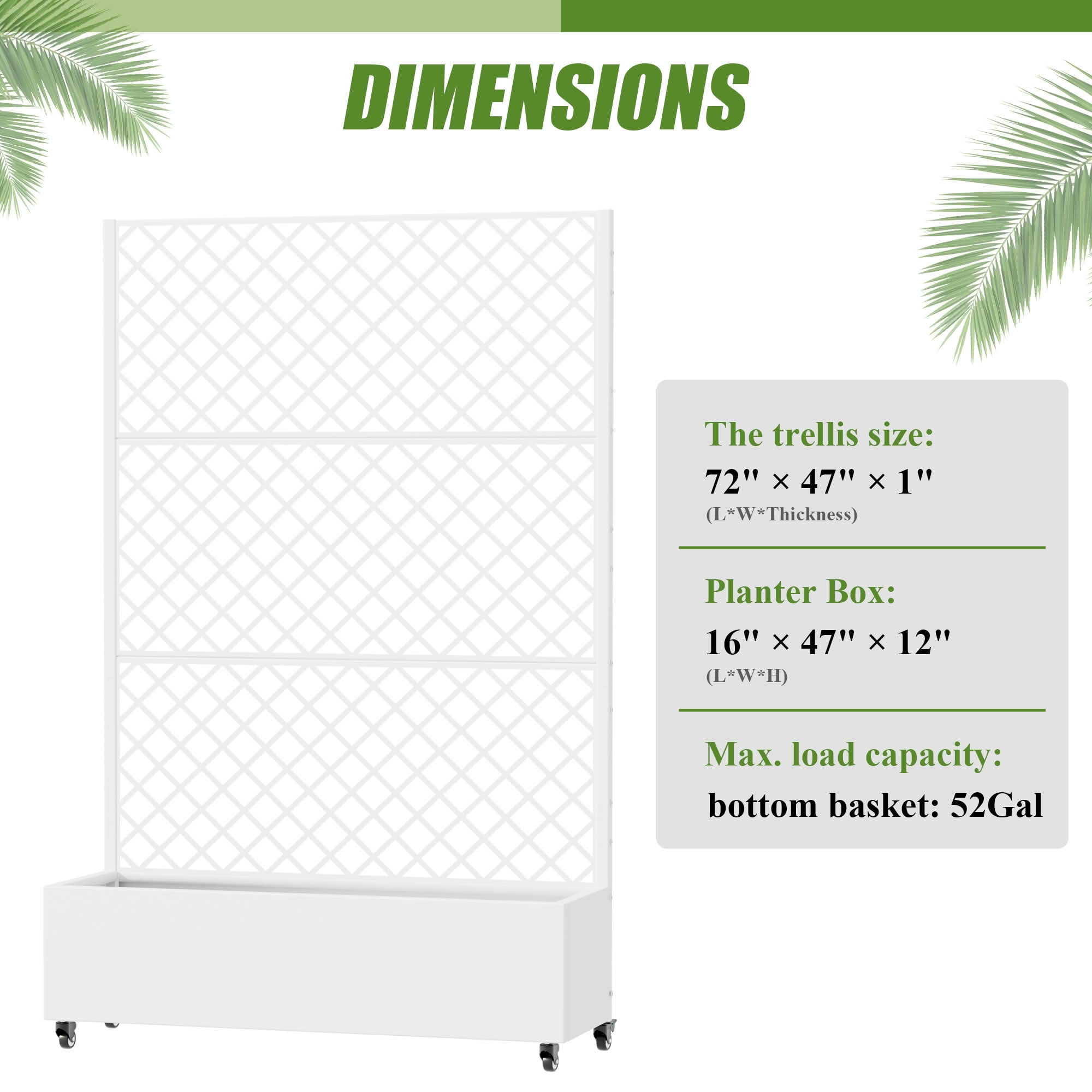 MAYEERTY 72X47" Metal Outdoor White Privacy Screen with Planter Box for Backyard & Garden, 3 Piece Set