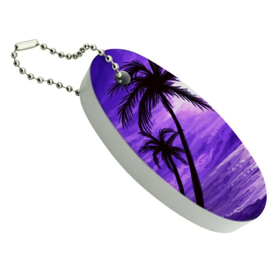 Purple Sunset Beach Palm Tree Hawaii Paradise Floating Foam Keychain Fishing Boat Buoy Key Float