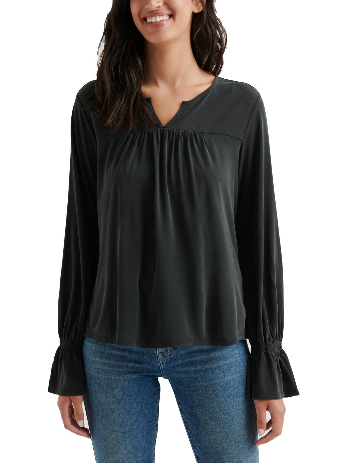 Womens Pintuck Long Sleeves Peasant Top 