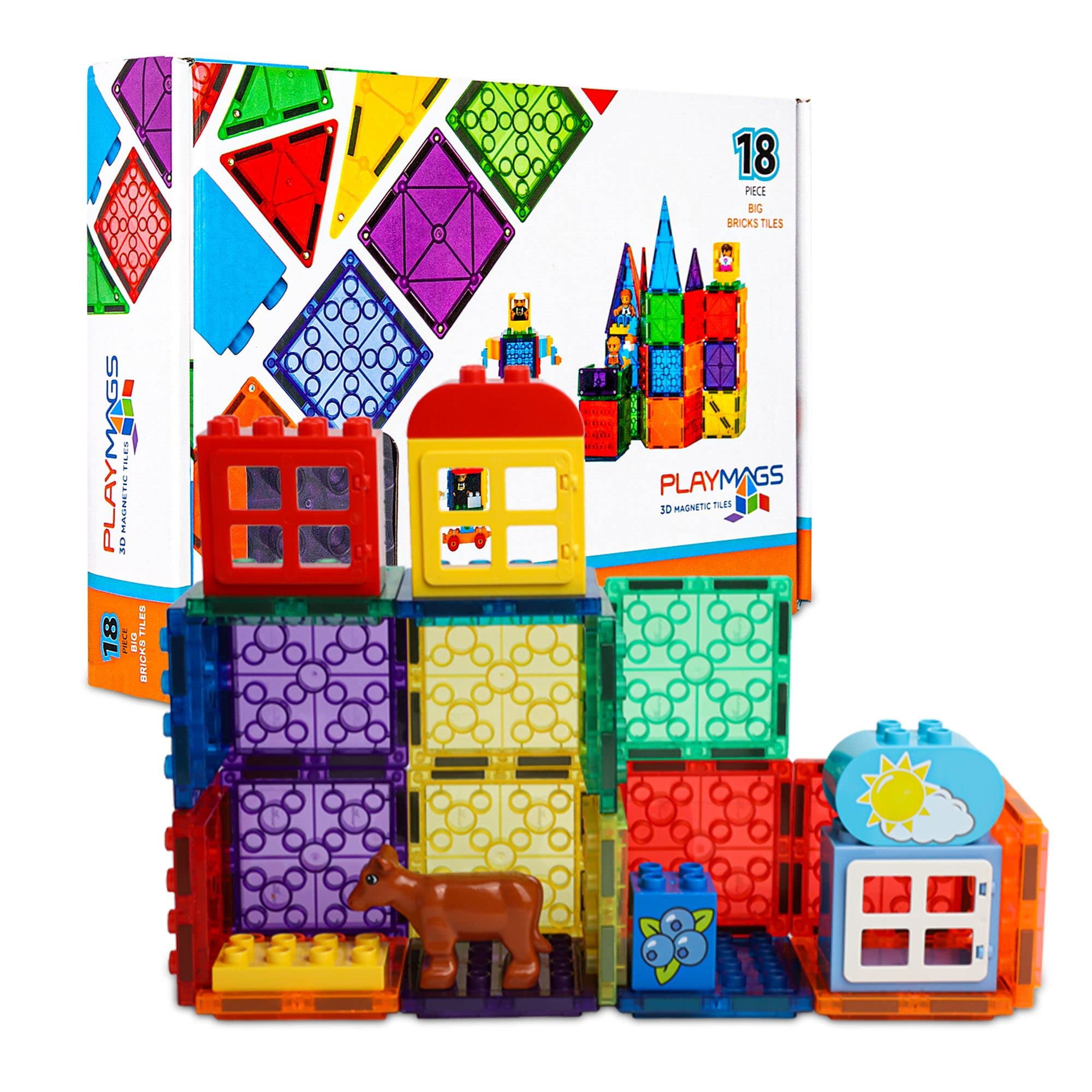 Award Winning Playmags Clear Colors Magnetic Tiles Deluxe Building Set 100 Pi... 