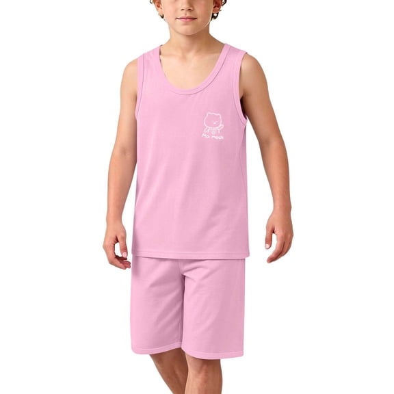 WRKEKC Boys and Girls Summer Outfits Printed Modal Thin Sleeveless Top and Shorts Air Condition Loungewear for 0-15 Years