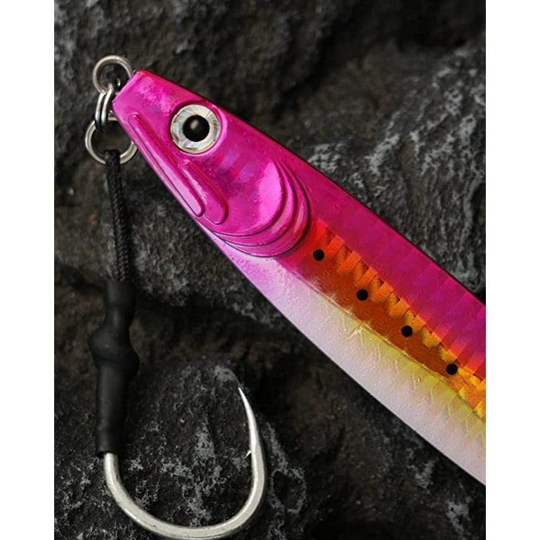 BLUEWING Fishing Lures Slow Pitch Jig Flat Fall Jigging Pitching Lures  Vertical Jigs, Baits with Assist Hook Fishing Artificial Bait, Pink,150g