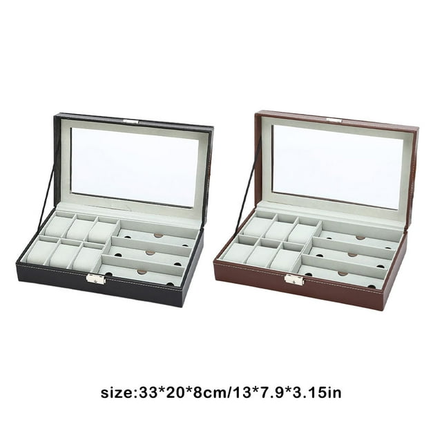 pitrice Watch 6 3 Slots Box Storage Jewellery Display Glasses Organizer Exquisite Boxes Case Container Gift Black Brown