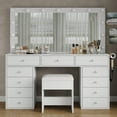 thumbnail image 2 of Yanosaku 11-Drawer Vanity Desk with Mirror, LED Bulbs, 3-Color Lighting, Glass Top, Dressing Table, 2 of 9