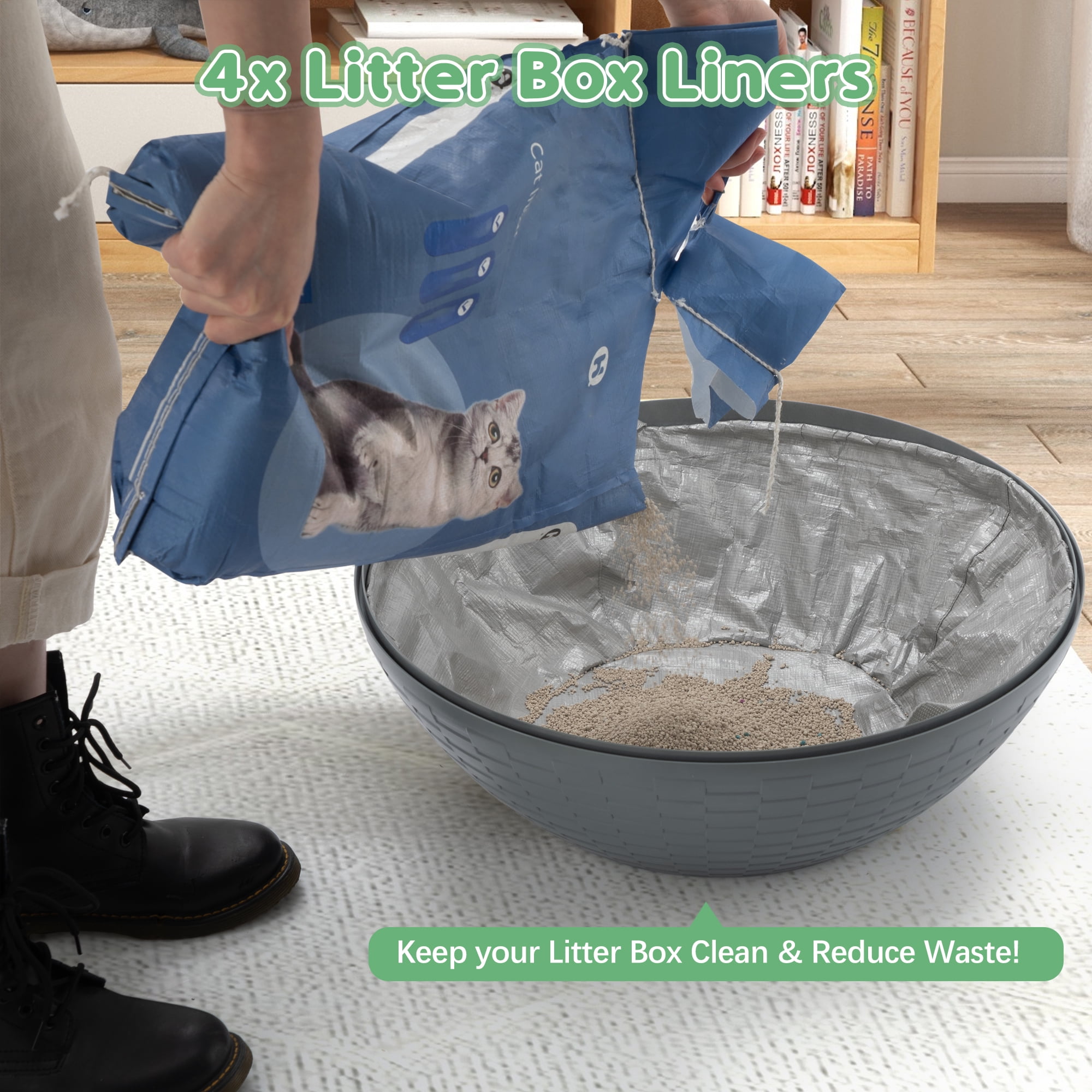 COZIWOW Hidden Cat Litter Box with Artificial Plants Cat Litter Mat Scoop DIY Litter Box Furniture, Gray