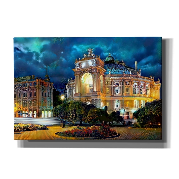 Epic Graffiti 'Odessa Ukraine Opera and Ballet Theater Night' by Pedro Gavidia, Canvas Wall Art, 26"x18"