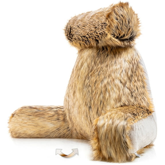 XXL Husband Pillow - Ultra Rare Baby Amber Fox Fabulous Faux Fur Backrest, Two-tone Reversible Double Sided Reading & Bed Rest Pillow with Arms