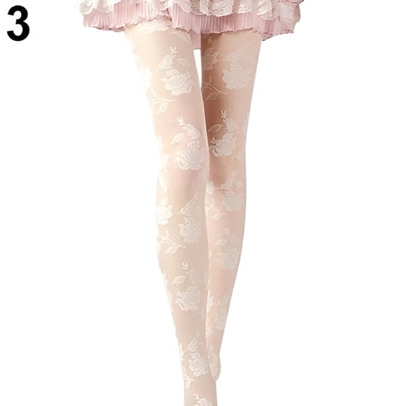 TELOLY Women Rose Pattern Tight Lace Pantyhose See-through Stockings