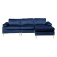 thumbnail image 4 of HomeStock Luxe Modern Velvet L-Shape Sectional Sofa with Square Padded Armrests, Solid Pattern Upholstery - 51.6"D x 101.2"W x 33.1"H, Comfortable and Stylish Seating for Living Room-Color:Blue/Gold, 4 of 7