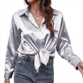 thumbnail image 1 of Blusas de Satén con Cuello en V y Larga para Mujer, Blusas de Seda de Verano, Moda 2025 Gris L, 1 of 9