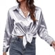 thumbnail image 1 of Blusas de Satén con Cuello en V y Larga para Mujer, Blusas de Seda de Verano, Moda 2025 Gris M, 1 of 9