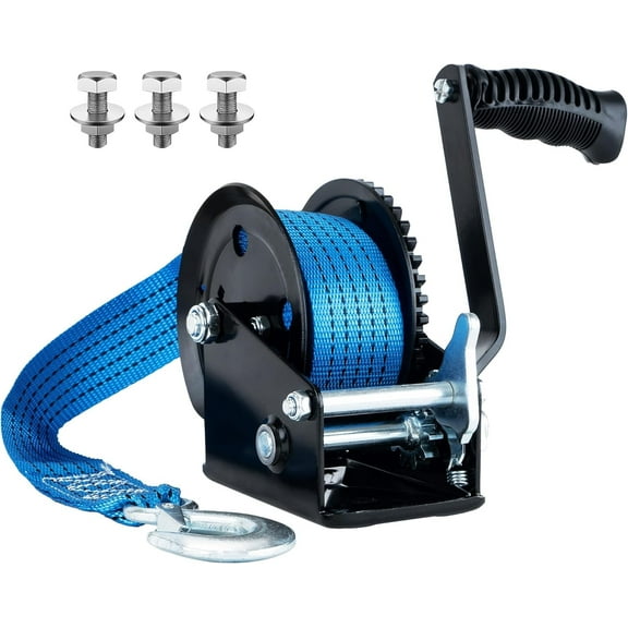 AC-DK 2000lbs Heavy-Duty Boat Trailer Winch – 26FT Strap, 2-Way Ratchet, 4:1 Gear Ratio, Portable Hand-Crank Design for Boats, Trucks, Trailers, RVs, ATVs & Jet Skis.