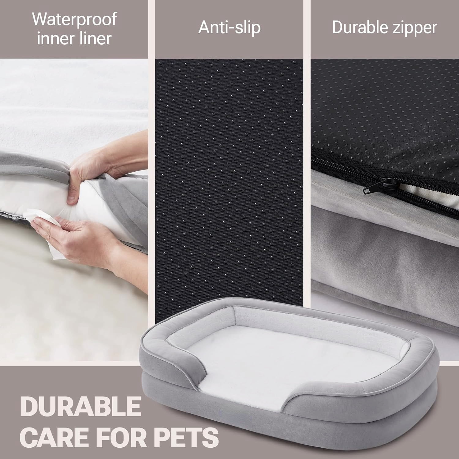 Soft Touch Orthopedic XL Dog Bed in Grey with Faux Fur and Foam Filling