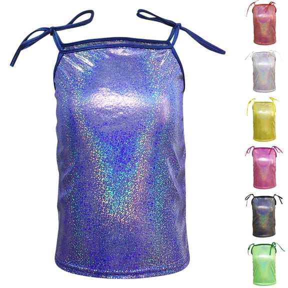 Bixock Toddler Camisole,Cotton Short Sleeve T-Shirts,Kids Shiny Metallic Solid Color Back Cami Tank Tops for Girls Back Crew Neck Sleeveless Party Performance Summer Tops