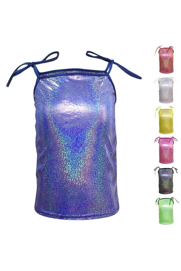 Girls Round Neck Camisoles Sleeveless Solid Shiny Fabric Strap Performance Outer Shirts for 414 Years Old