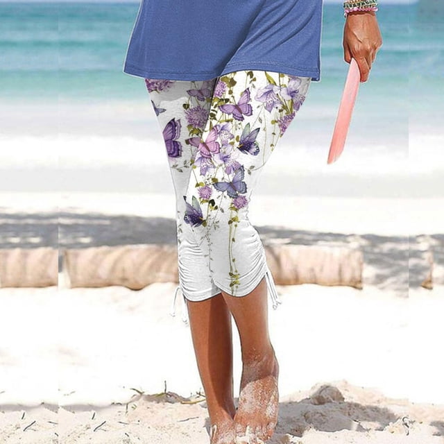 Capris d'Été Grande Taille Snoarin pour Femmes Grande Taille Pantalons d'Été Décontractés à Cordon Imprimés Raccourcis Pantalons pour Femmes en Liquidation