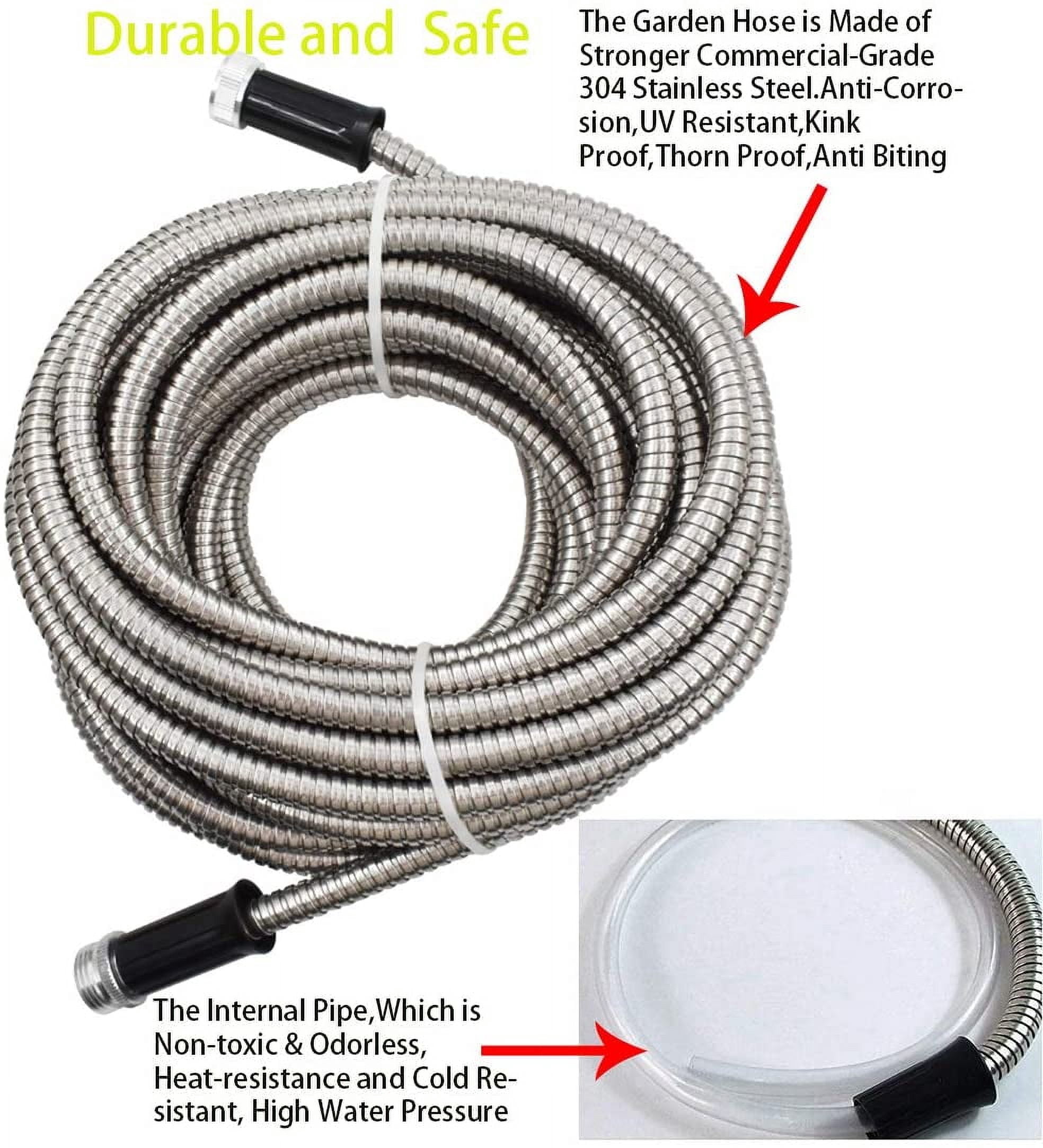 SEBLAFF Flexible Lightweight 304 Stainless Steel Garden Hose,Lightweight Metal Water Hoses with Nozzle for Portable