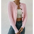 thumbnail image 3 of Cardigans Sweaters for Women Fall Fashion Cable Knit Sweater Crew Neck Button Down Winter Chunky Sweaters Short Sweater Outerwear Coats Alsol Lamesa, 3 of 5
