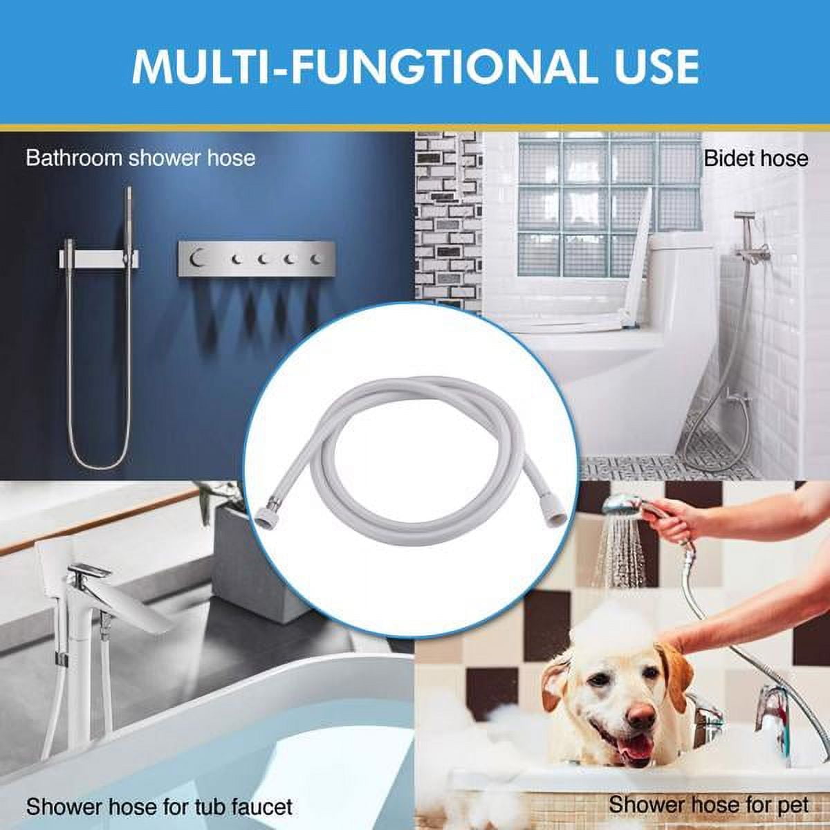 Anti-Kink Shower Hose, 3-Layer Reinforced (Anti-Burst/Heat-Resistant), Universal G1/2" Fit for Bathroom Bidet Tub Pet Washing, White