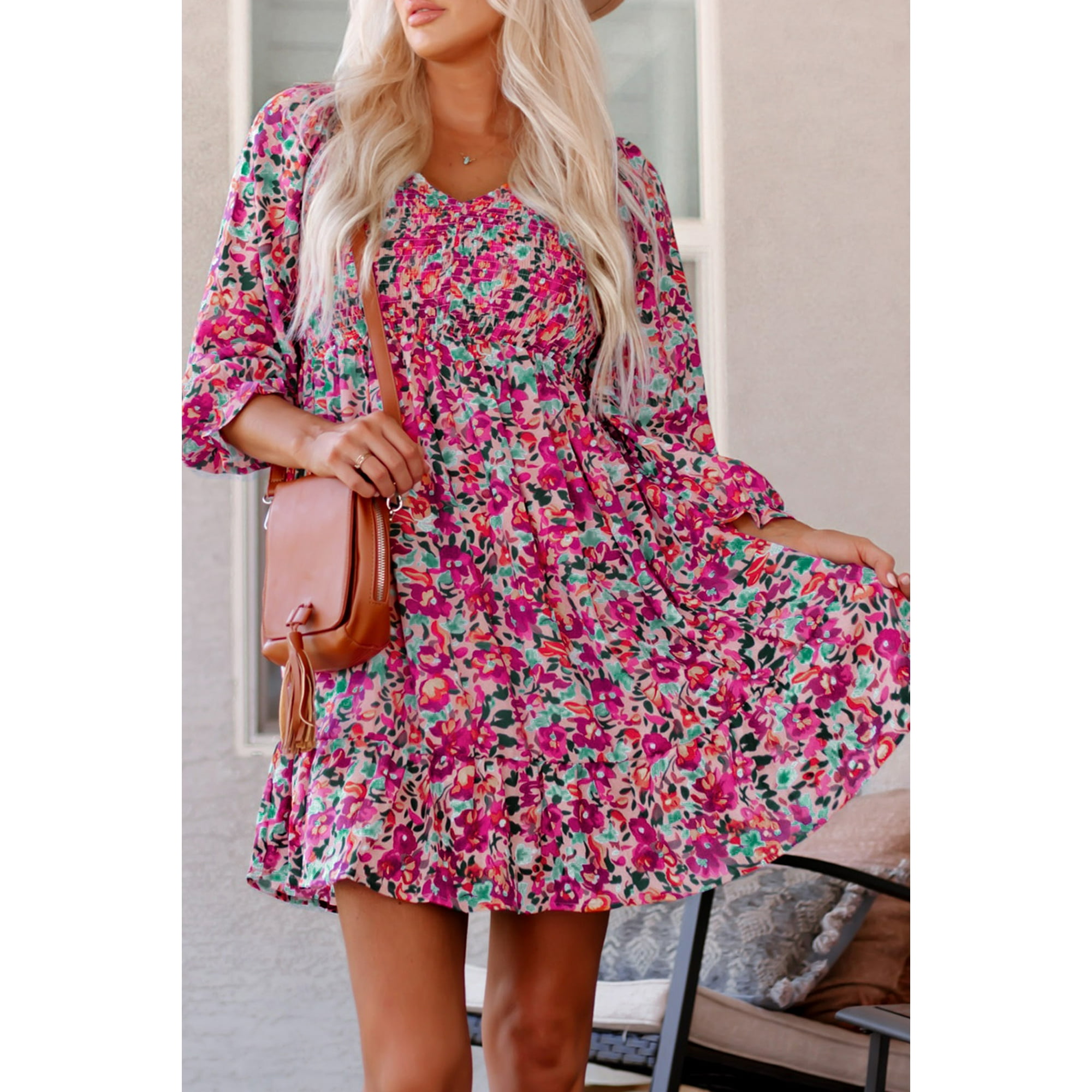 Purple patterned dress best sale