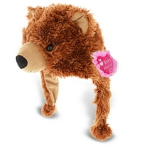 DolliBu Happy Mother's Day Super Soft Grizzly Bear Plush Hat - Cute Stuffed Animal with Pink Heart Message for Best Mommy, Grandma, Wife, Daughter - Cute Wild Life Plush Toy Gift - 16" Inches