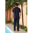 thumbnail image 4 of Welanxin Men 2 Piece Beach Vacation Outfit,Lightweight Button Up Loose Shirt Elastic Waist Baggy Pants Suit, 4 of 10