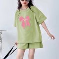 thumbnail image 4 of Vunhao Fashion Boy And Girls' 2 - 3 Years Toddler Casual Short Sleeve Crew Neck Button Solid Color Shorts Sets with Bow Print,Green,Size 7 T, 4 of 4