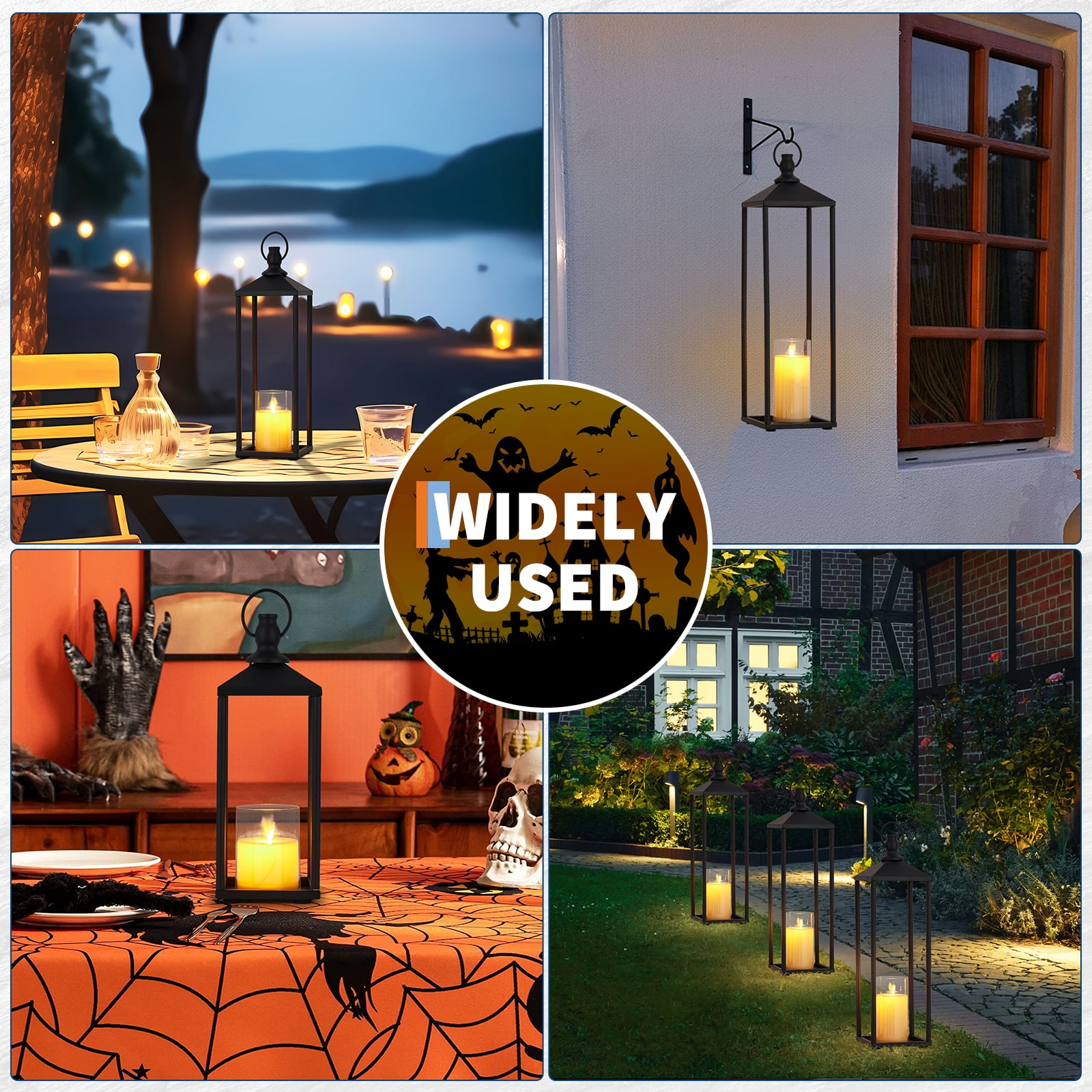 Gaderth 19" 22" Metal Candle Lanterns Set with Flameless LED Candles, Halloween Christmas Important Moments or Ordinary Life Lanterns Decorative for Outdoor Indoor, Patio Porch Garden Floor