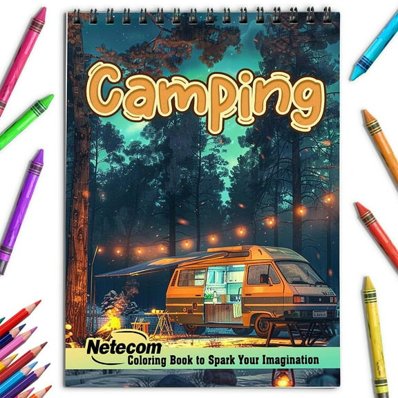 Netecom Camping Coloring Book for Adults, Spiral Bound, Soft Cover