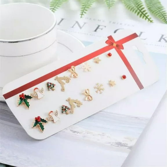 GKNET Christmas Tree Snowman Deer Bell Ear Stud Earrings Xmas Party Delicate Jewelry Gift Set-01